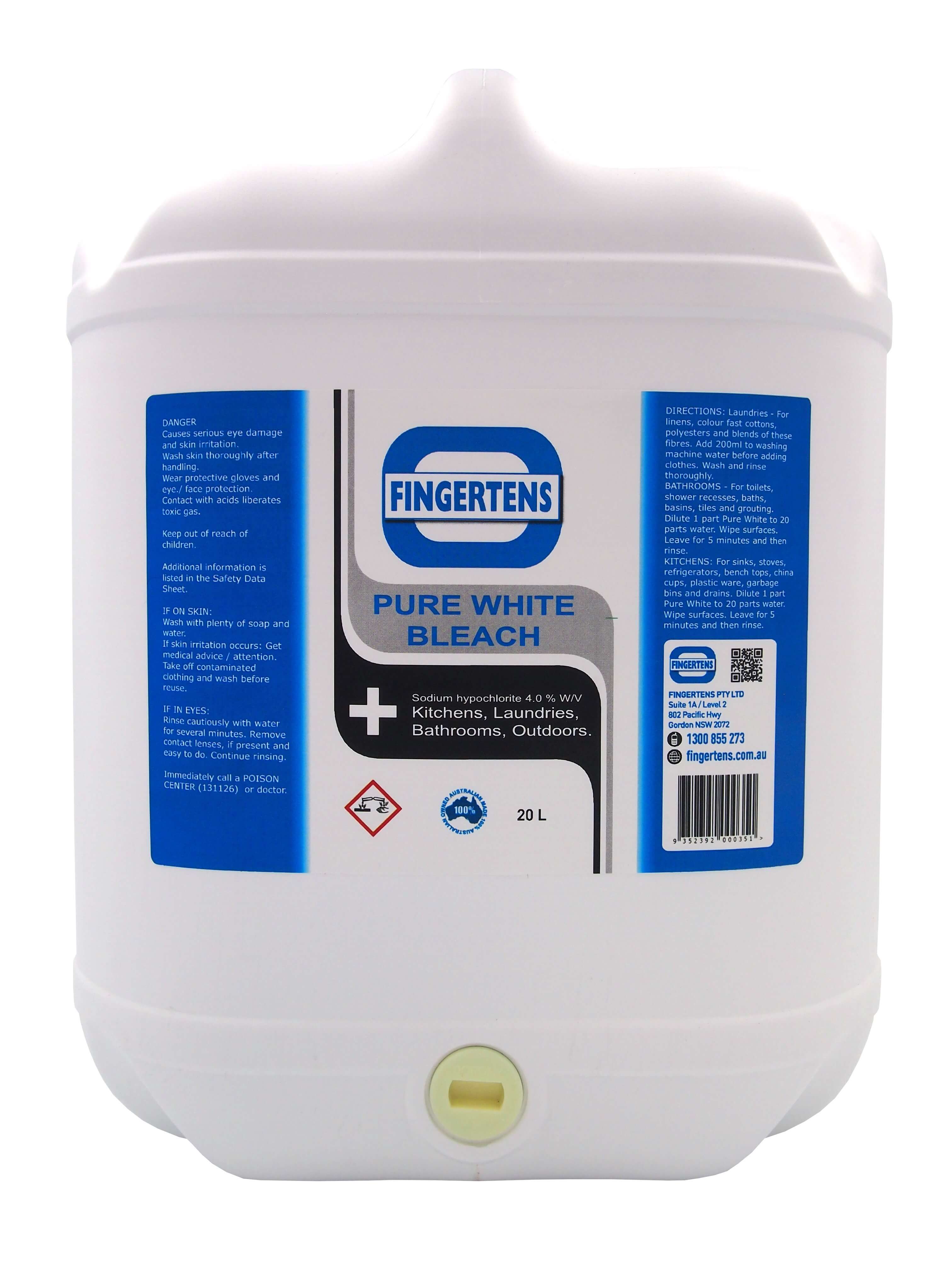 Pure White Bleach 4% Chlorine 20 Litre