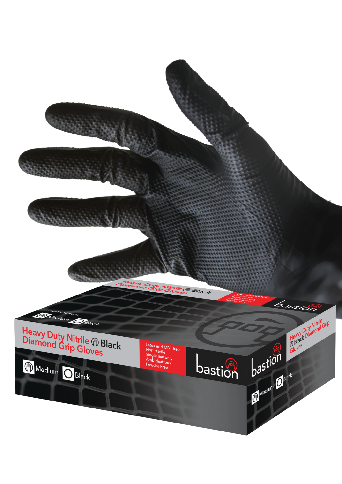 Bastion Heavy Duty Nitrile Diamond Grip Black Gloves x 50 | X-Large