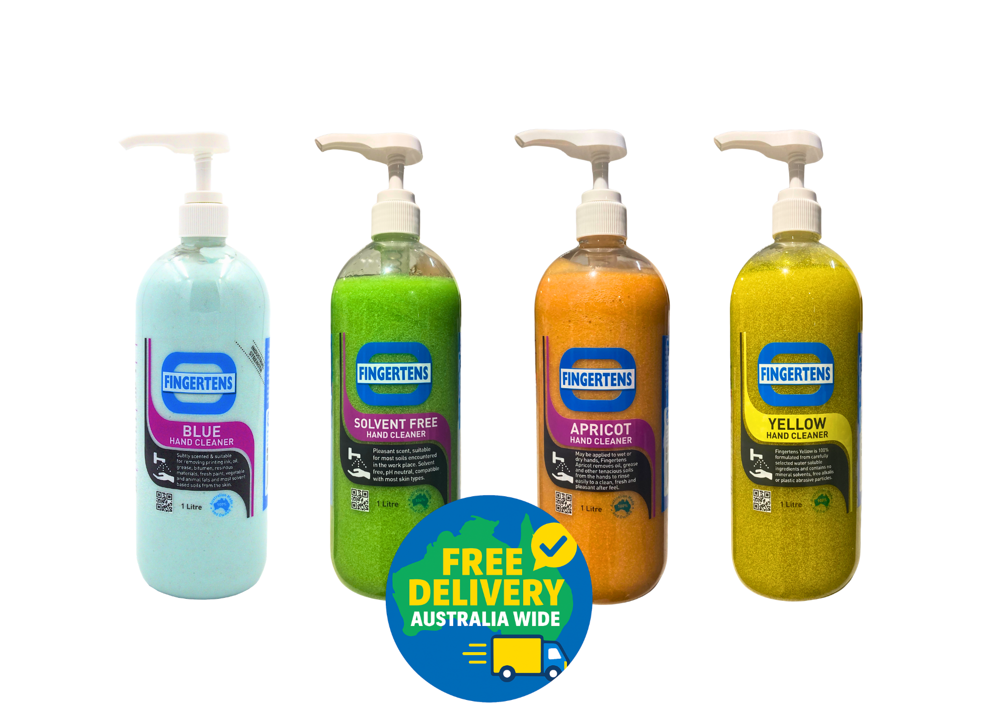 Free Delivery, Fingertens Hand Cleaner Sample Pack 1 Litre with pump | 4 Pack
